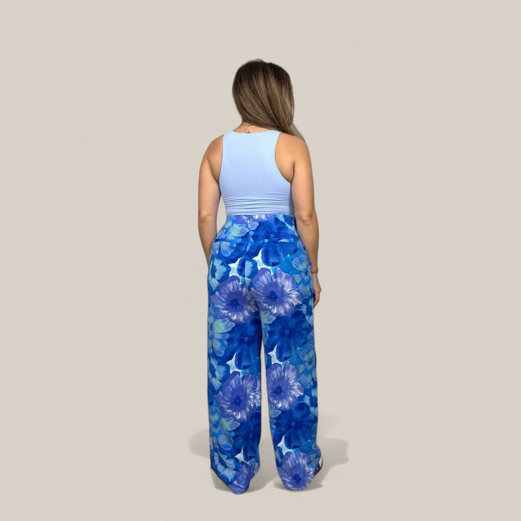 Blue Floral Print Pants