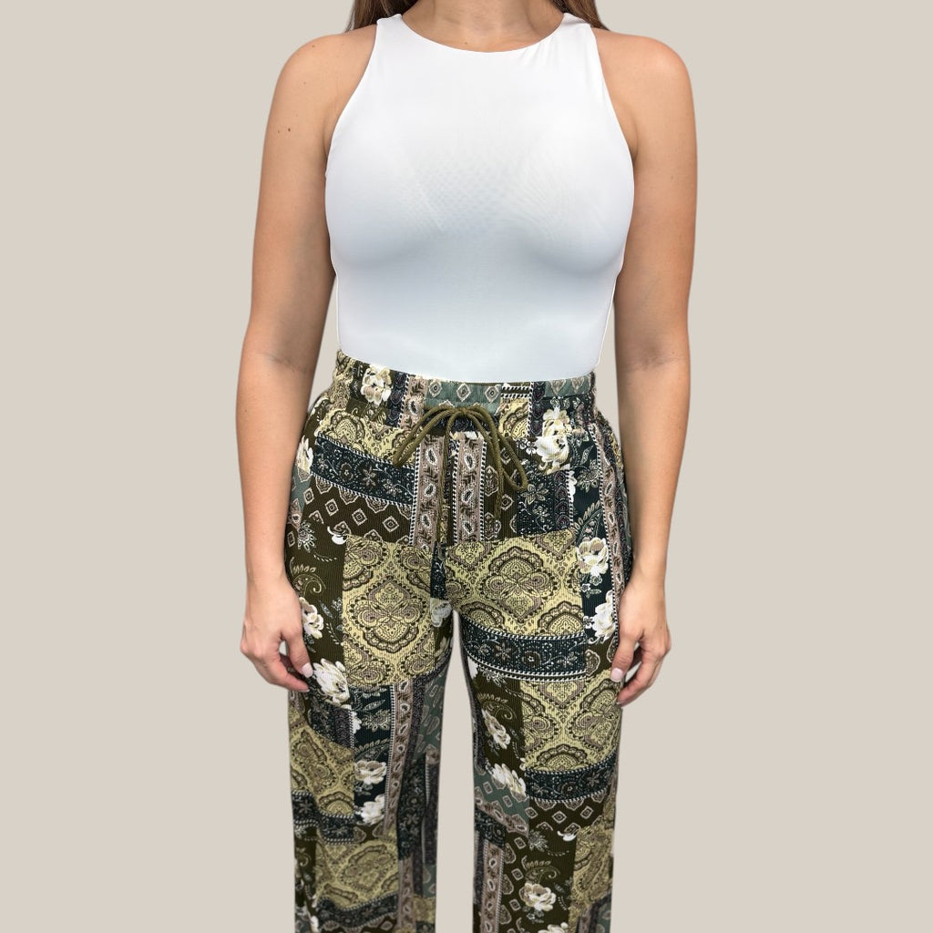 Collage Print Wide Leg Pants