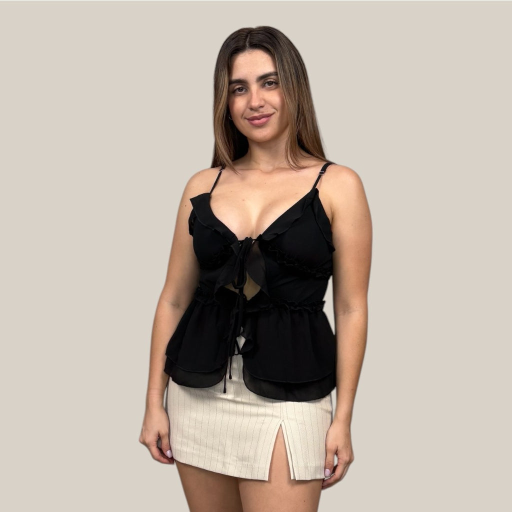 Ruffled Front-tie Chiffon Top