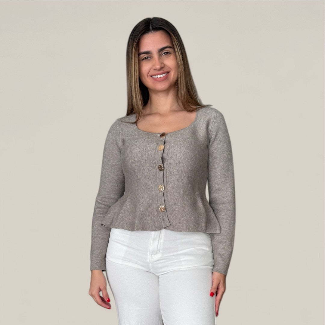 Knit Button Peplum Top