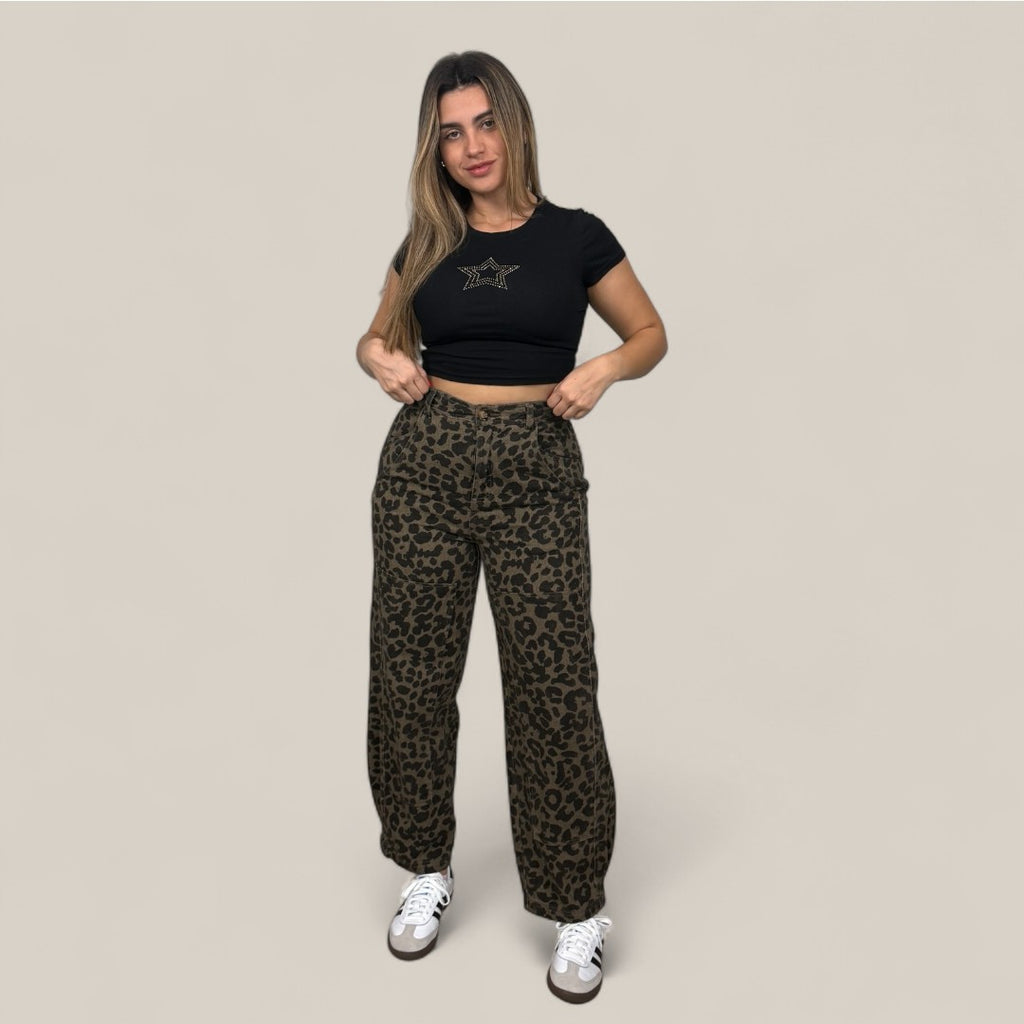 Leopard Print Barrel Pants