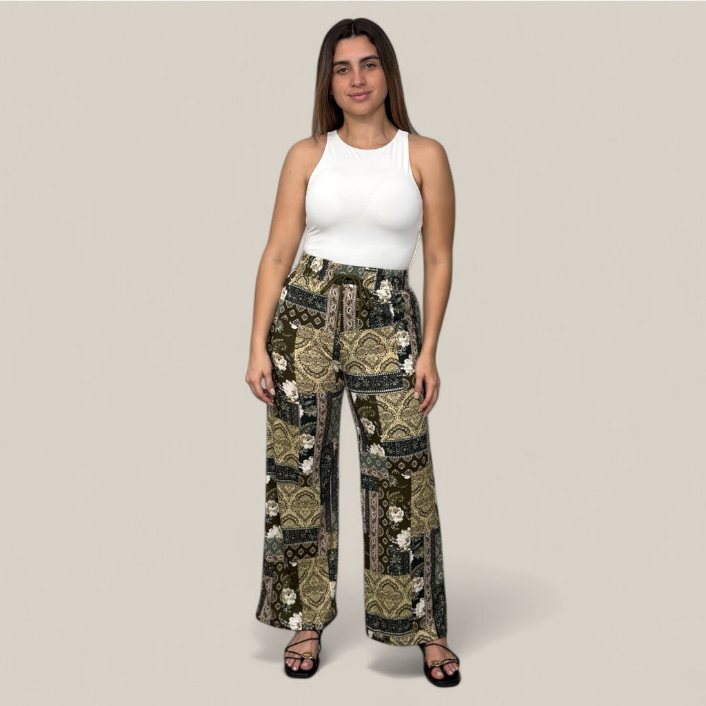 Collage Print Wide Leg Pants