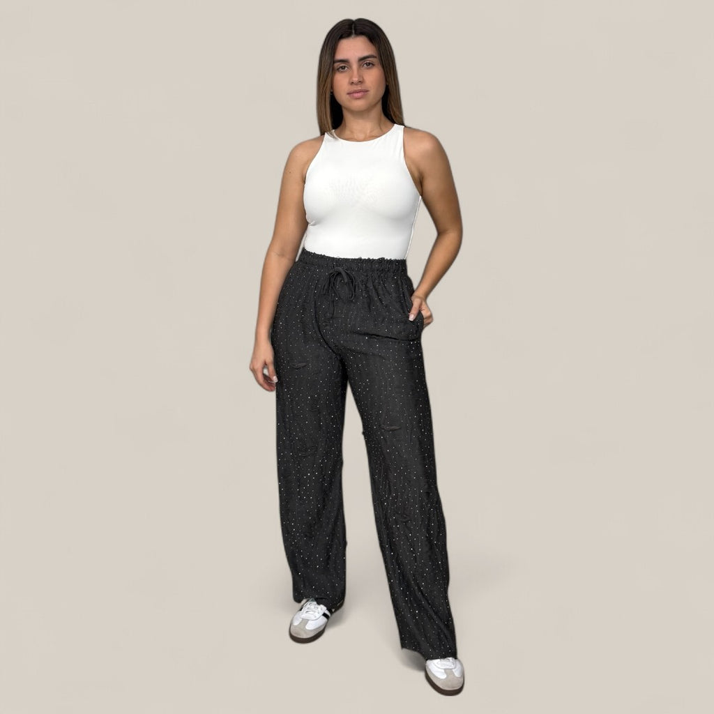 Charcoal Rhinestone Destroyed Lounge Pants