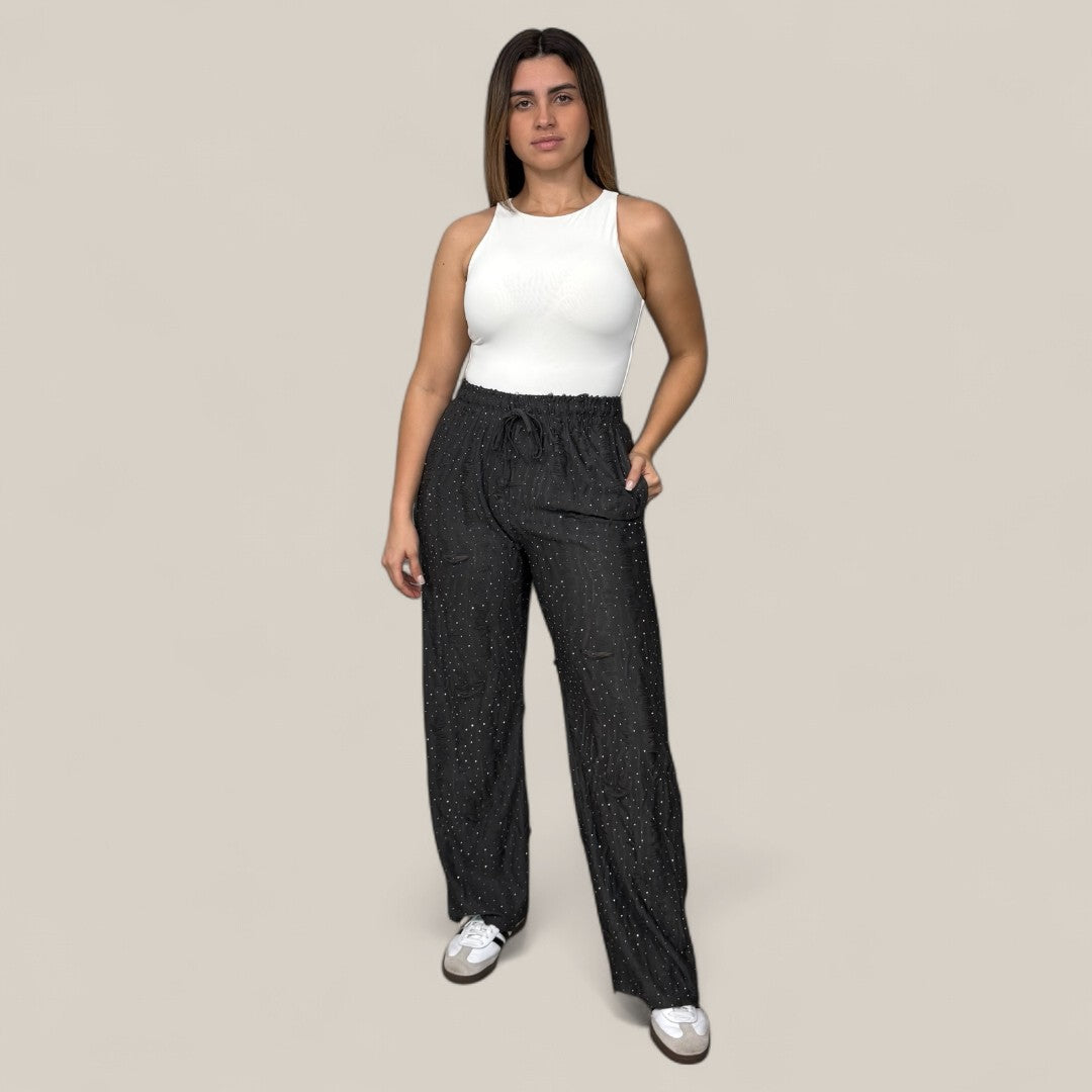 Charcoal Rhinestone Destroyed Lounge Pants