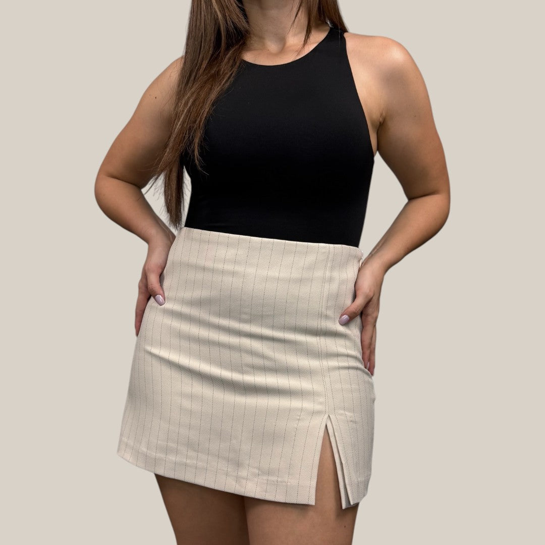 High Waist Slit Pinstripe Skorts