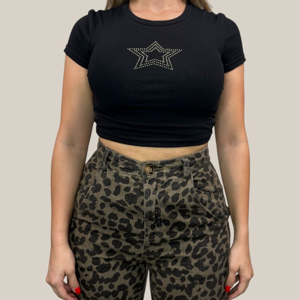 Gold Rhinestone Star Crop Top