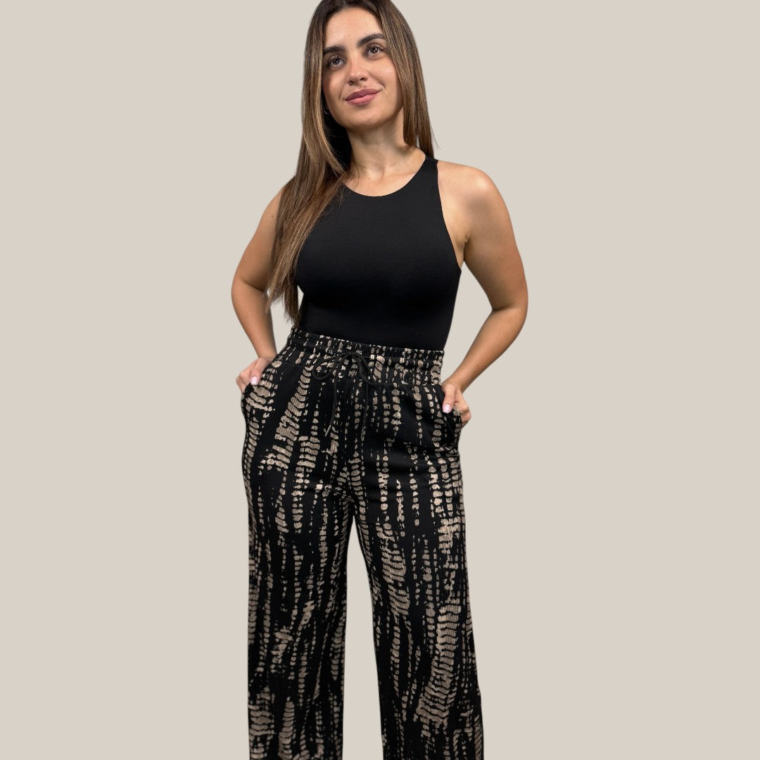 Croc Print Rib Wide Leg Pants