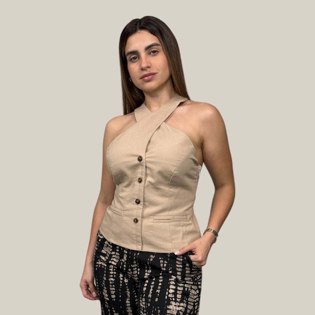 Linen Twisted Halter Top