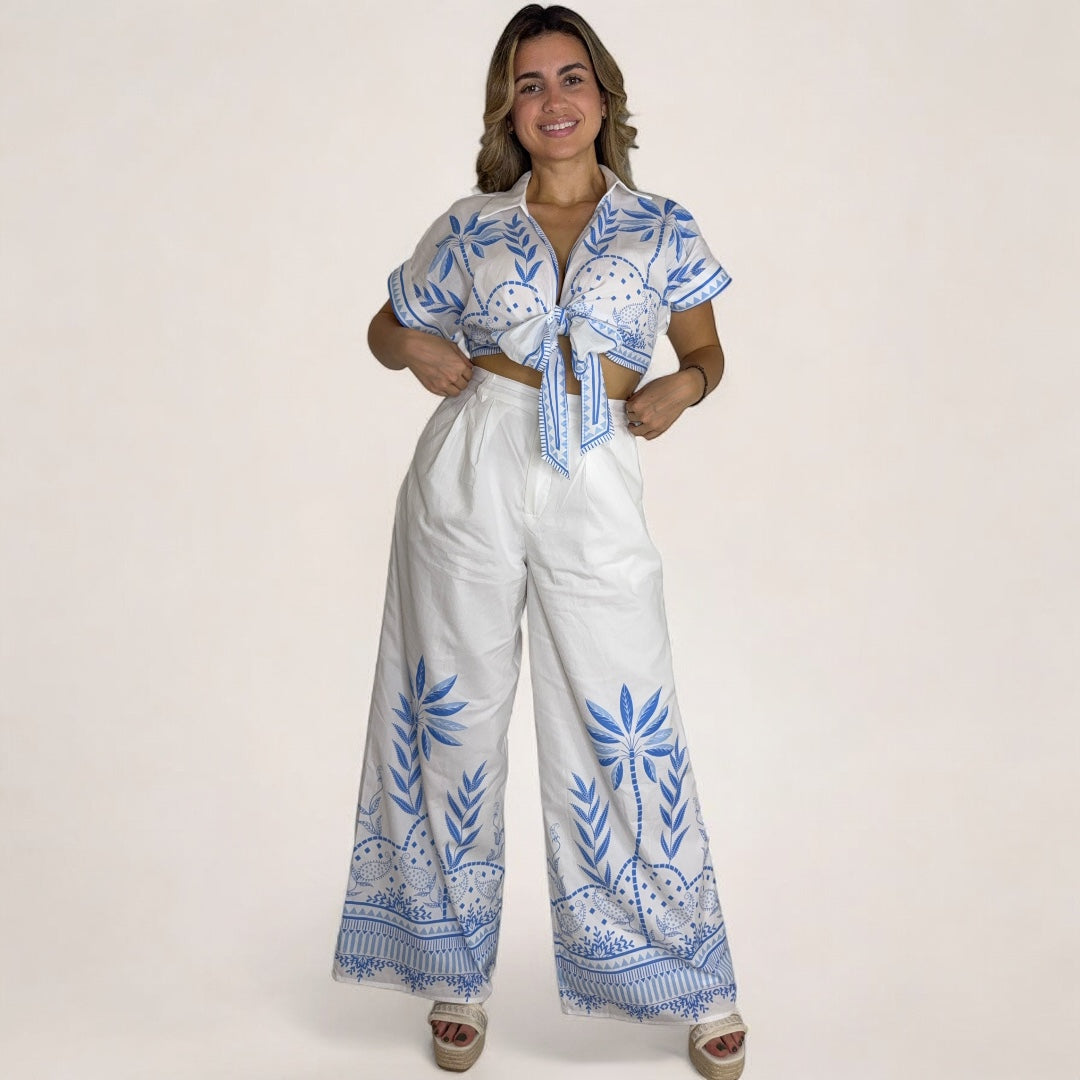 Blue Palm Tree Pant Set