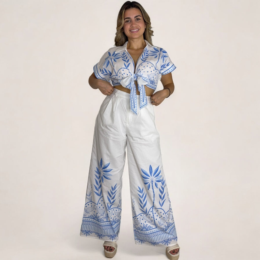 Blue Palm Tree Pant Set