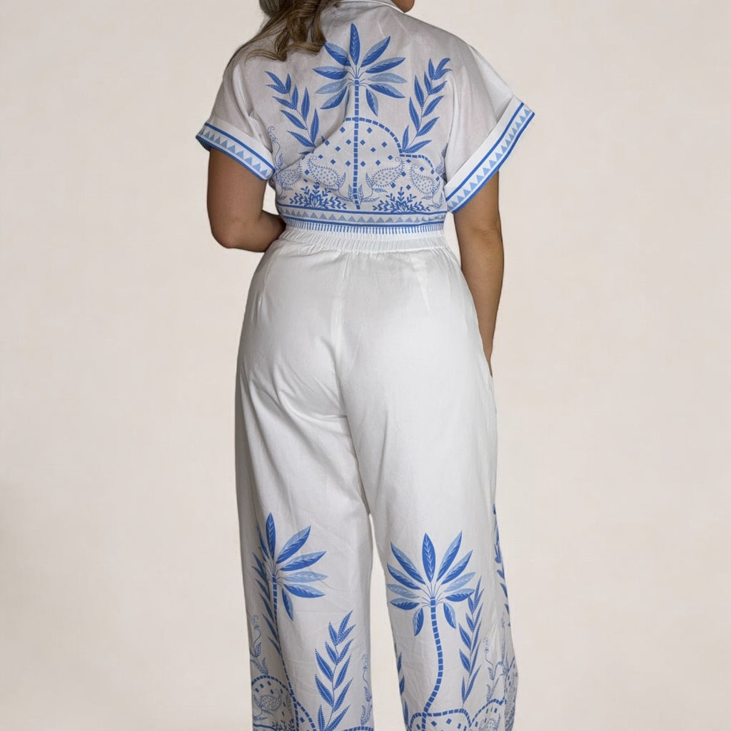 Blue Palm Tree Pant Set