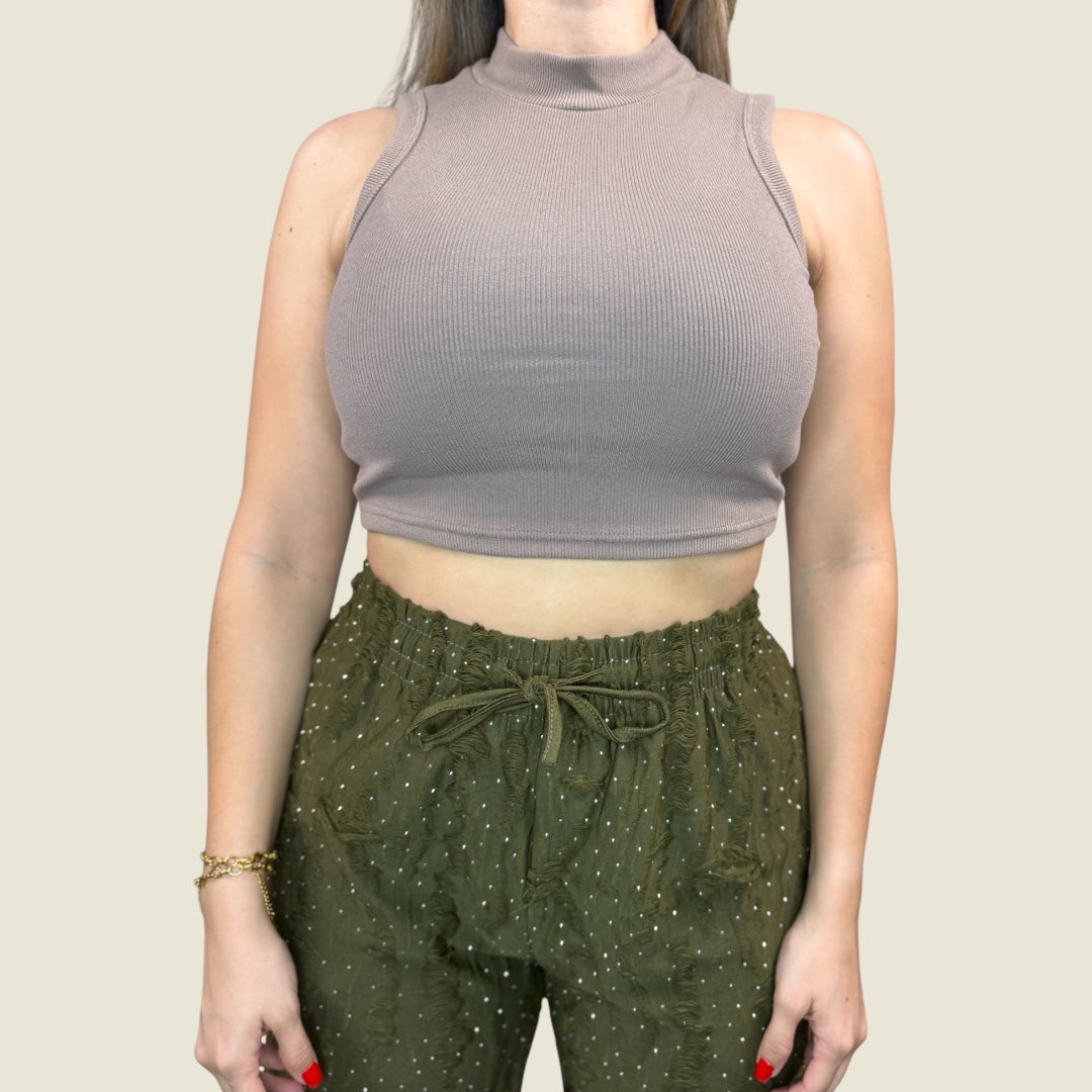 Ribbed Stretchy Cropped Tank Top