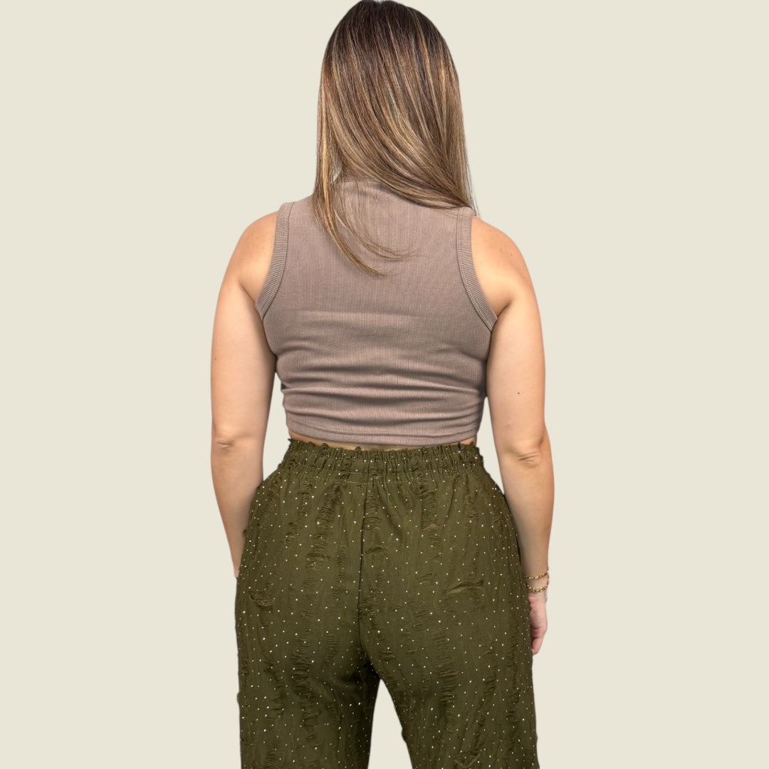 Ribbed Stretchy Cropped Tank Top