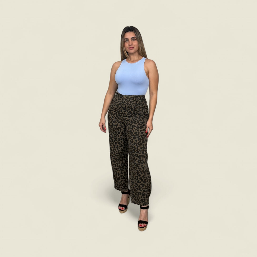 Leopard Print Barrel Pants