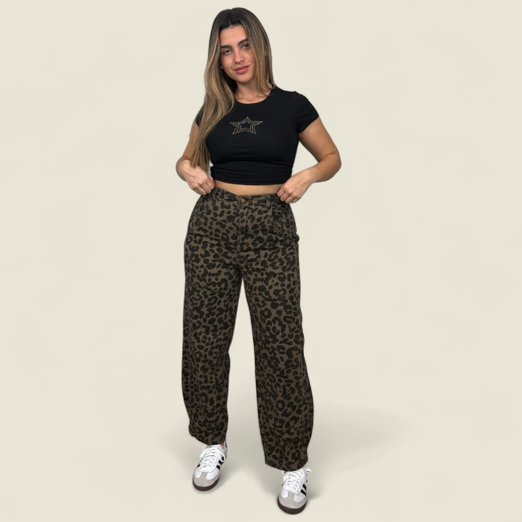 Leopard Print Barrel Pants