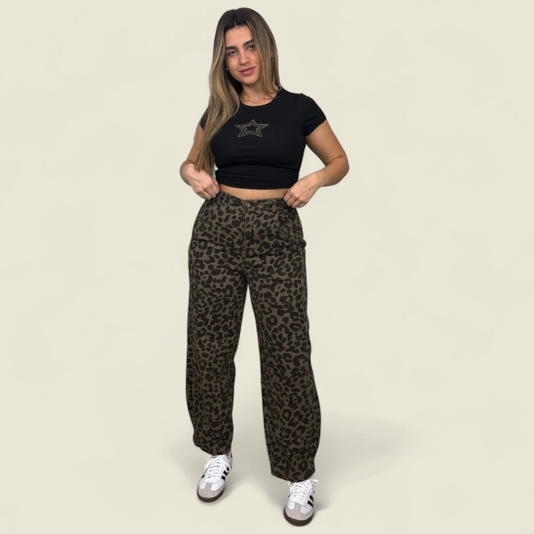 Leopard Print Barrel Pants