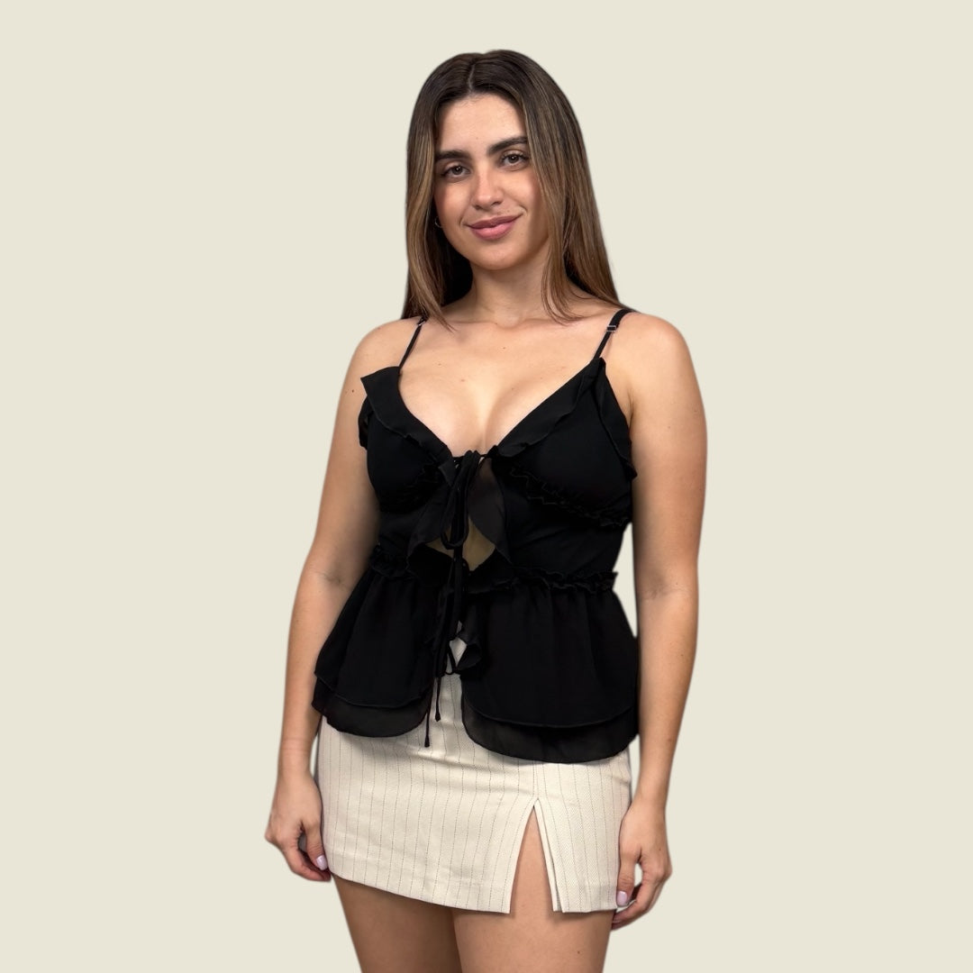 Ruffled Front-tie Chiffon Top
