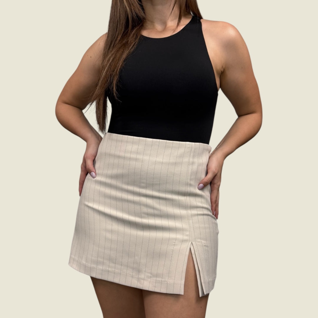 High Waist Slit Pinstripe Skorts
