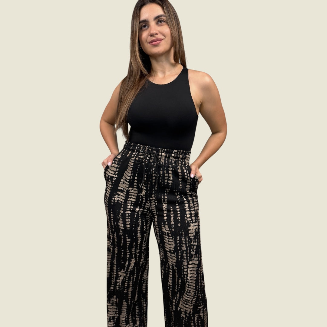 Croc Print Rib Wide Leg Pants