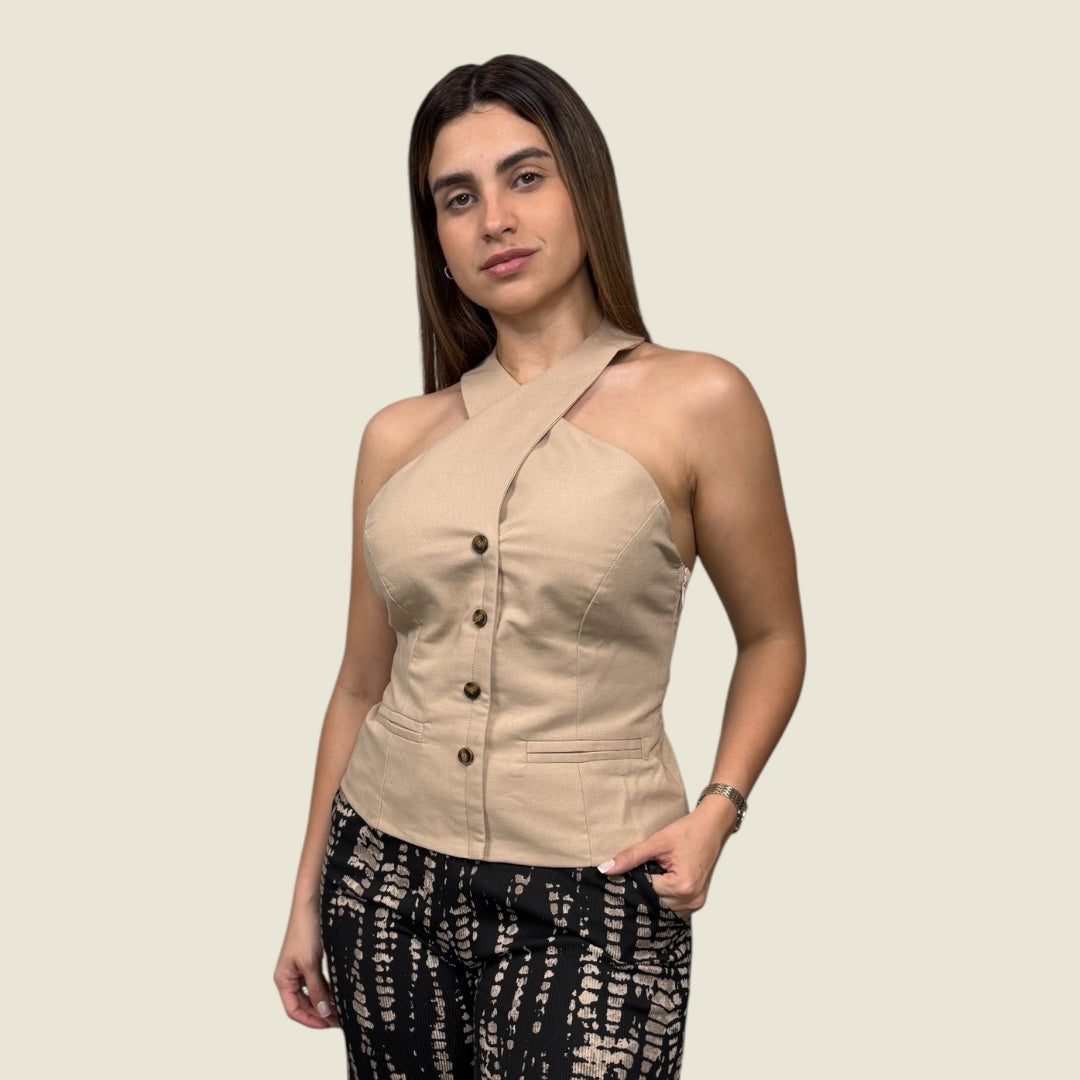 Linen Twisted Halter Top