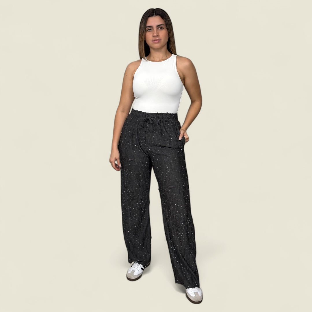 Charcoal Rhinestone Destroyed Lounge Pants