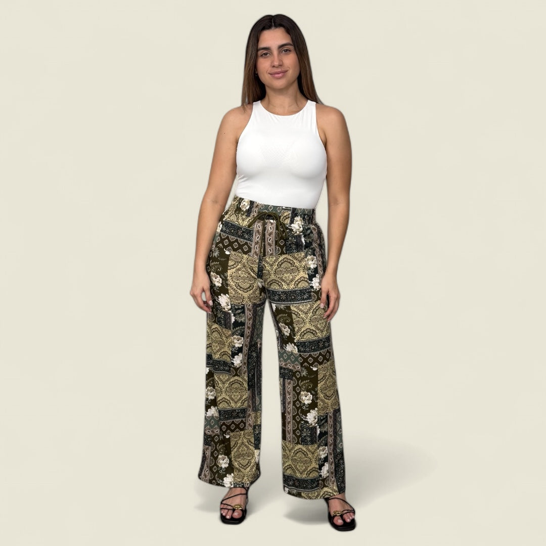 Collage Print Wide Leg Pants