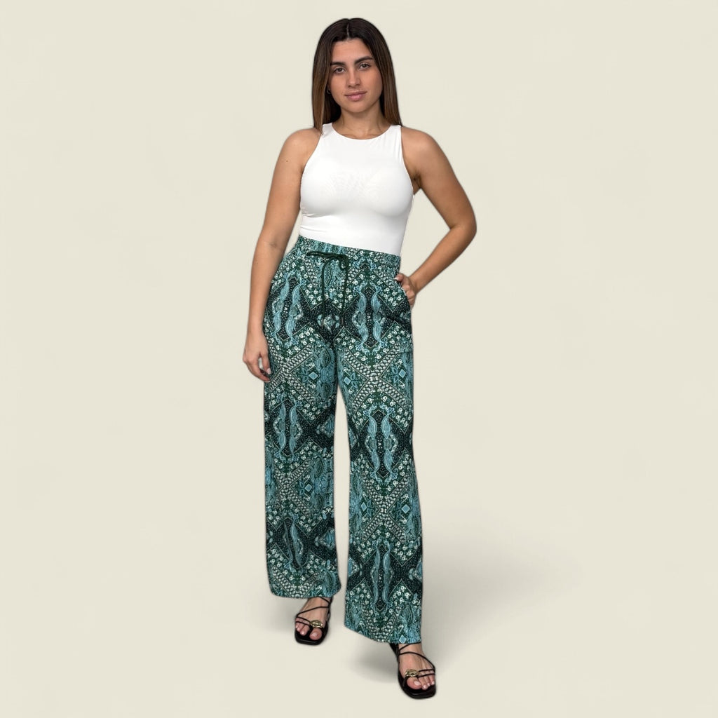 Boho Print Wide Leg Pants