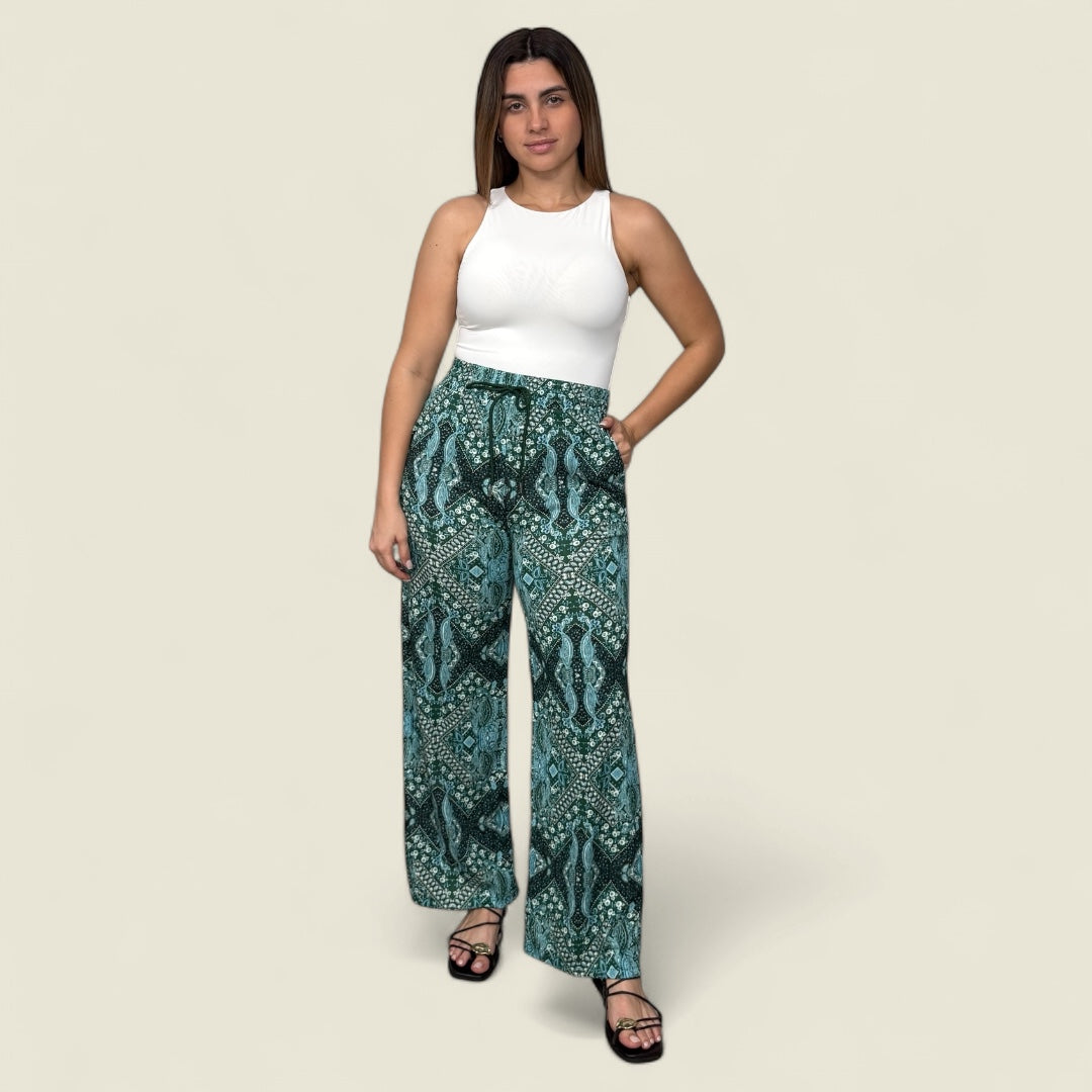 Boho Print Wide Leg Pants