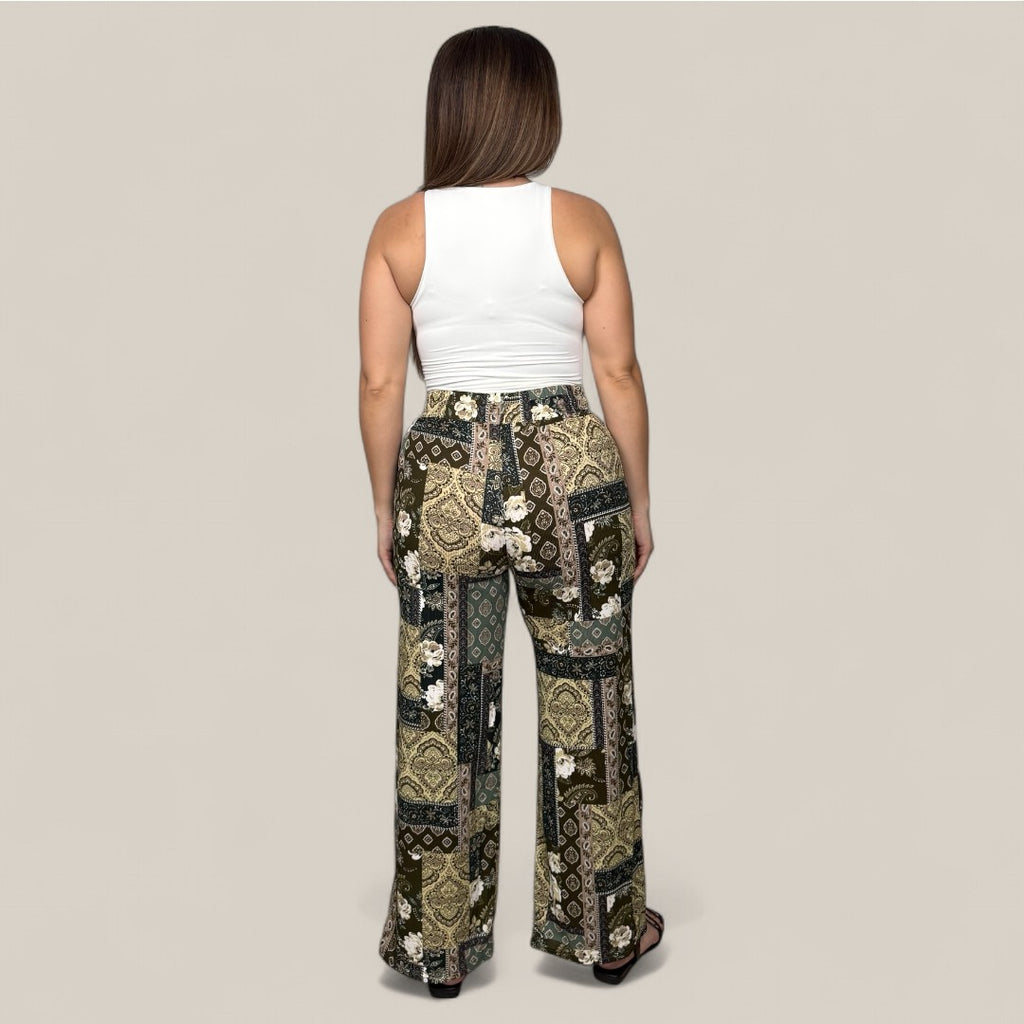 Collage Print Wide Leg Pants