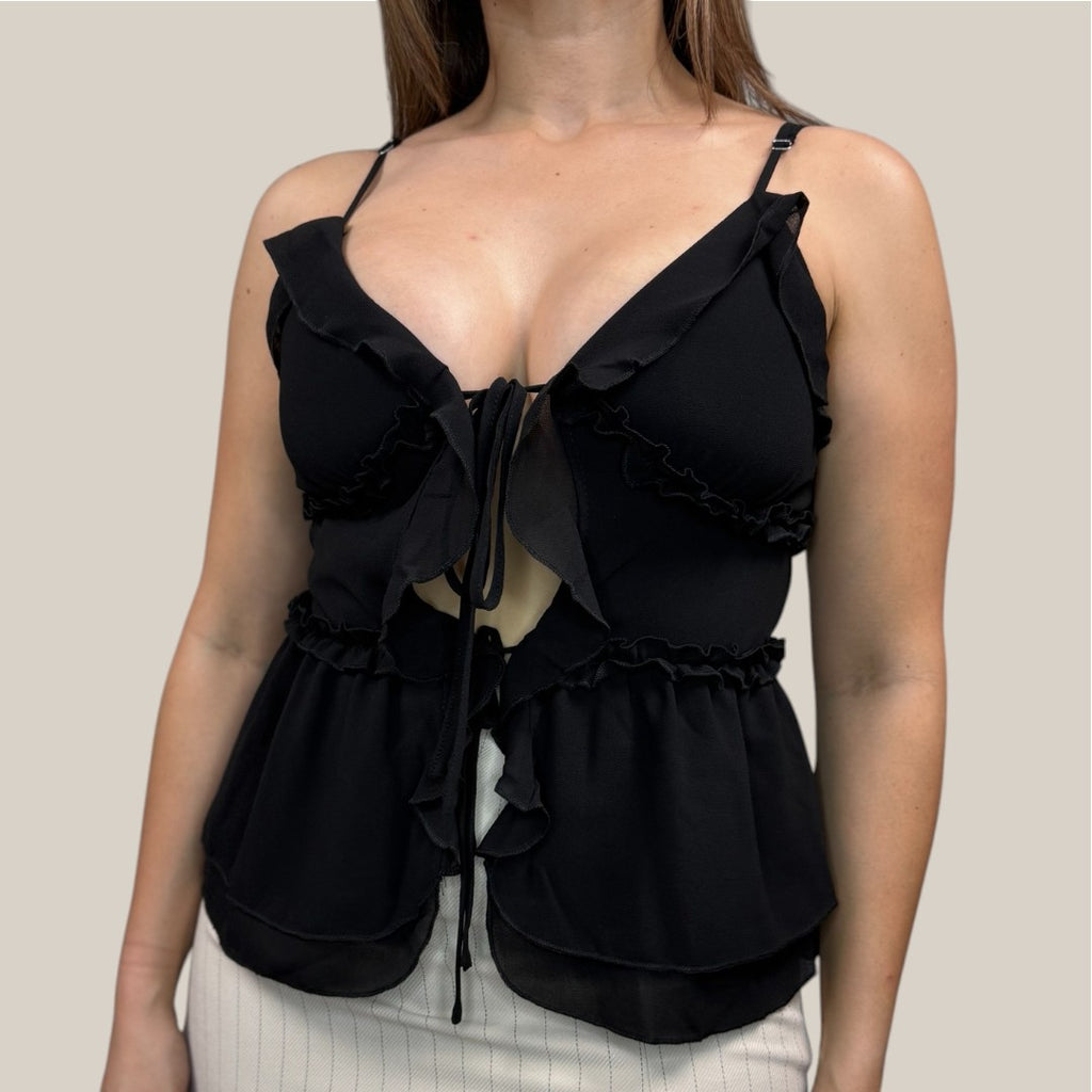 Ruffled Front-tie Chiffon Top